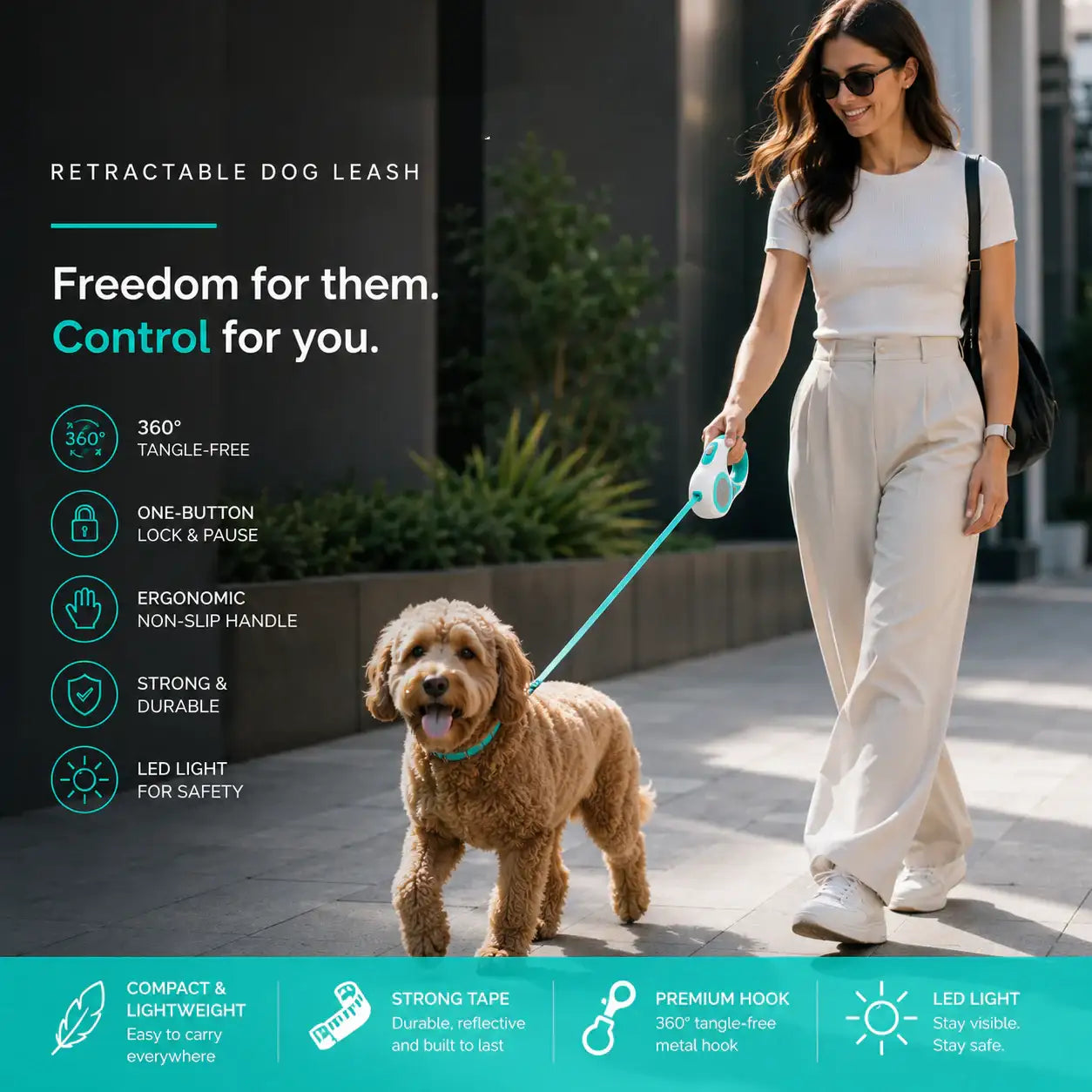 LED Night Walking Leash Retractable Leash